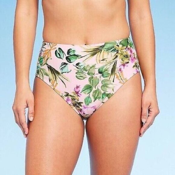 Botanical Floral Print Bikini Bottom - Kona Sol Light Pink Large - Picture 1 of 8